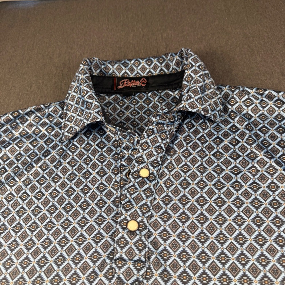 Rafter C Cavenders Mens Blue Geometric Southwestern Diamond Print Polo Shirt S